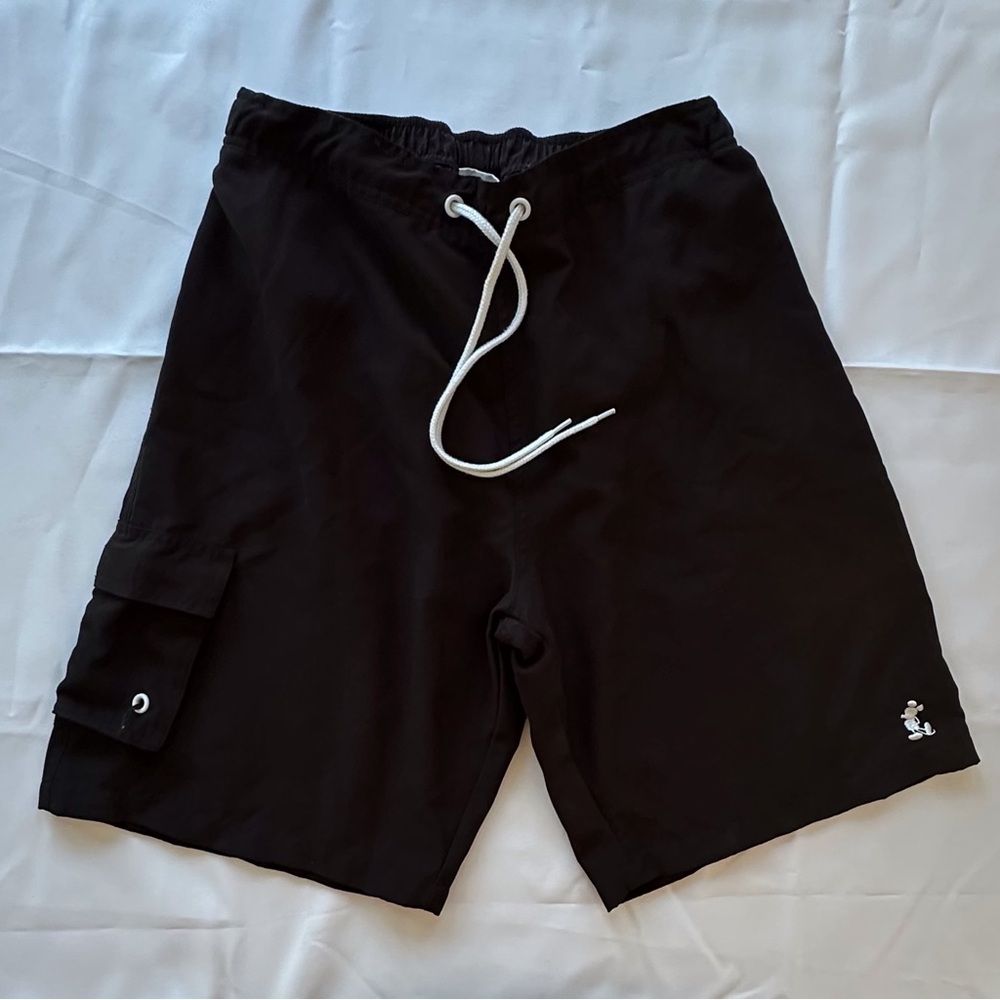 Disney Parks Mickey Mouse swim trunks black white men’s‎ small drawstring